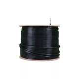 Black 305m roll of Essential CAT6 UV-protected outdoor ethernet cable. Solid copper SF/TP for reliable data transmission.