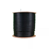 500m roll of black, solid copper CAT6 UV-protected SF/TP Ethernet cable for outdoor use. High-performance network connectivity.