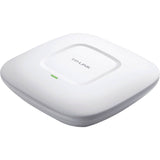 TP-Link EAP115 N300 ceiling mount access point. White, round design for easy wall or ceiling installation with PoE support.