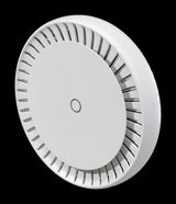 MikroTik cAP LTE12 ax: White, round ceiling access point with dual-band WiFi 6 and LTE connectivity for indoor use.