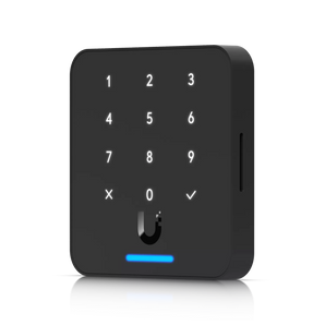 Ubiquiti UA-G3-Flex-B: A white NFC card reader with a keypad for secure door access using cards, mobile or pin code via UniFi Access Hub.