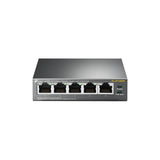 TP-Link TL-SF1005P 5-Port desktop switch with 4 PoE+ ports. Provides both data and power over Ethernet for compatible devices.
