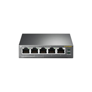 TP-Link TL-SF1005P 5-Port desktop switch with 4 PoE+ ports. Provides both data and power over Ethernet for compatible devices.