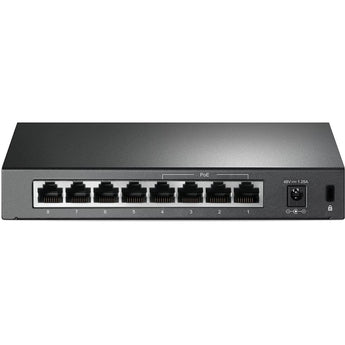 TP-Link TL-SF1008P: 8-port desktop switch with 4 PoE+ ports for powering devices like IP cameras and phones over Ethernet.