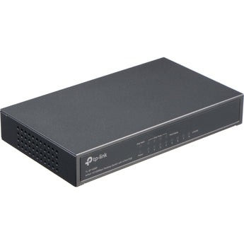 TP-Link TL-SF1008P: 8-port desktop switch with 4 PoE+ ports for powering devices like IP cameras and phones over Ethernet.