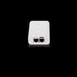 Ubiquiti Gigabit 24V 24W PoE Adapter (POE-24-24W-G-WH) providing power and data connectivity, featuring surge and ESD protection.