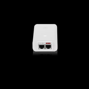 Ubiquiti Gigabit 24V 24W PoE Adapter (POE-24-24W-G-WH) providing power and data connectivity, featuring surge and ESD protection.
