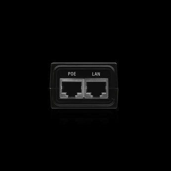 Ubiquiti 48V 24W PoE adapter (POE-48-24W). Delivers power and data over Ethernet for Ubiquiti devices; white rectangular casing.