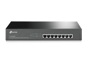 TP-Link TL-SG1008MP: Black 8-port Gigabit PoE+ switch. Desktop or rackmount, powers devices like IP cameras and phones.
