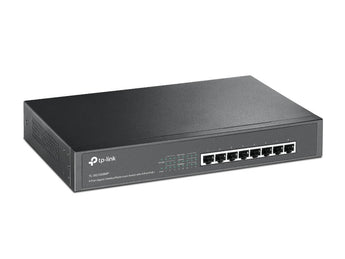 TP-Link TL-SG1008MP: Black 8-port Gigabit PoE+ switch. Desktop or rackmount, powers devices like IP cameras and phones.