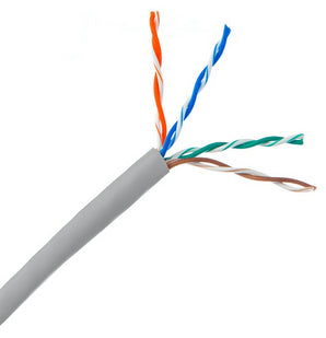 100m grey CAT5e UTP Ethernet cable in a pull box. CCA (Copper Clad Aluminium) for indoor network connections.
