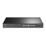 TP-Link Omada TL-SG1218MPE: 20-port Gigabit switch with 16 PoE+ ports and 2 SFP slots, rack-mountable for easy network expansion.