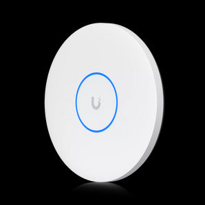 Ubiquiti UniFi U7 Pro XG ceiling-mounted access point. White, round design with multiple Ethernet ports for high-speed WiFi 7 connectivity.