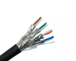Black 305m roll of Essential CAT6 UV-protected outdoor ethernet cable. Solid copper SF/TP for reliable data transmission.