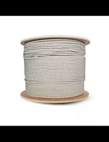 500m roll of grey CAT5e solid copper UTP cable for indoor Ethernet networks. Ideal for data and voice transmission.
