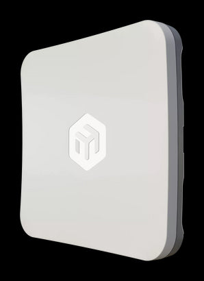 MikroTik SXTsq 5 ax outdoor CPE. Compact, square design with integrated 16dBi antenna for 5GHz Wi-Fi 6, mounted on a pole.