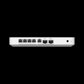 Ubiquiti UniFi Gateway Fiber (UXG-Fiber): Compact desktop gateway with 10G SFP+ port and integrated 4-port 2.5 GbE switch.