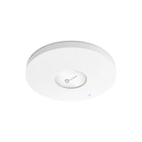 TP-Link EAP653 AX3000 ceiling mount WiFi 6 access point. White, round, slim design for optimal wireless coverage in business environments.