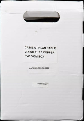 305m pull box of grey Essential CAT5e UTP solid copper Ethernet cable for indoor network installations.