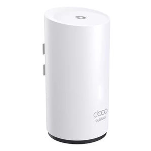 TP-Link Deco X50-Outdoor: White, weather-resistant mesh WiFi 6 unit with dual Gigabit PoE ports for indoor/outdoor whole home coverage.
