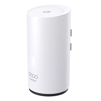 TP-Link Deco X50-Outdoor: White, weather-resistant mesh WiFi 6 unit with dual Gigabit PoE ports for indoor/outdoor whole home coverage.