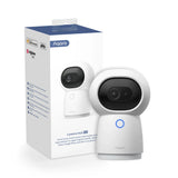 Aqara G3 Camera Hub: White, pan-tilt indoor security camera with AI facial recognition, 2K video, and Zigbee 3.0 hub functionality.