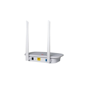 VSOL V2801RGW WiFi 4 xPON ONU/ONT. White casing, single GE port, providing both EPON and GPON fiber network connectivity.