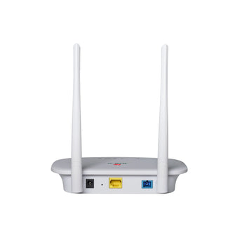 VSOL V2801RGW WiFi 4 xPON ONU/ONT. White casing, single GE port, providing both EPON and GPON fiber network connectivity.