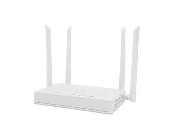 VSOL V2802DAC WiFi 5 xPON ONU/ONT. White device with 2 GE ports and WiFi 5 antenna for high-speed fiber optic network connectivity.
