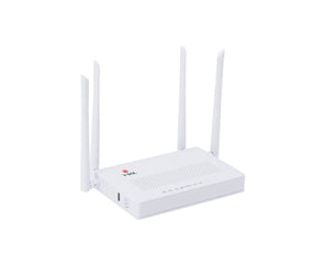VSOL V2804AC-Z xPON ONU/ONT. White casing, 4 GE ports, WiFi 5, and USB. Provides high-speed internet, voice, and video connectivity.