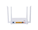 VSOL V2804AC-Z xPON ONU/ONT. White casing, 4 GE ports, WiFi 5, and USB. Provides high-speed internet, voice, and video connectivity.