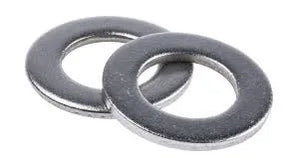 Sixteen flat zinc plated washers, 8x25x2 dimensions, arranged to show size and material for fastening applications.