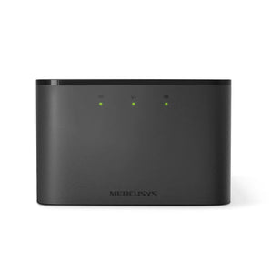 Mercusys MT110 4G LTE Mobile Wi-Fi Hotspot providing portable internet access. Small, black device with Mercusys logo.