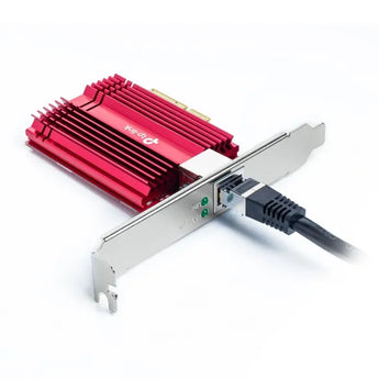 TP-Link TX401 10 Gigabit PCIe network adapter card for high-speed data transfer and gaming; provides up to 10Gbps connection.