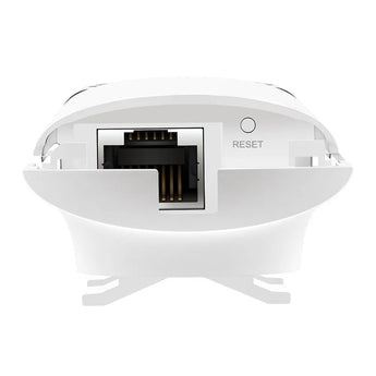 TP-Link Omada EAP110-Outdoor: A white, pole-mountable access point with dual antennas for extended wireless coverage.