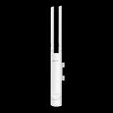 TP-Link Omada EAP110-Outdoor: A white, pole-mountable access point with dual antennas for extended wireless coverage.