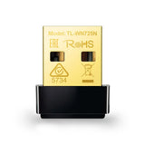 TP-Link TL-WN725N nano-sized USB Wi-Fi adapter for connecting laptops or desktops to wireless networks, providing 150Mbps speeds.
