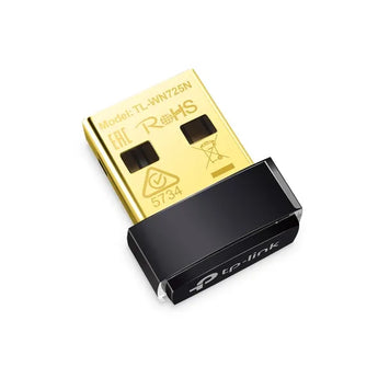 TP-Link TL-WN725N nano-sized USB Wi-Fi adapter for connecting laptops or desktops to wireless networks, providing 150Mbps speeds.