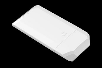 Teltonika OTD140 outdoor 4G LTE router with dual SIM slots and PoE, encased in a rugged IP55-rated housing for weather protection.