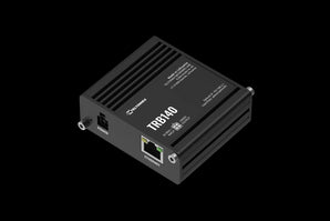 Teltonika TRB140 4G IoT Gateway, a compact industrial device for reliable wireless connectivity, mounted on a DIN rail.