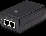 Ubiquiti Gigabit 24V 24W PoE Adapter (POE-24-24W-G) with Gigabit Ethernet port, used to power Ubiquiti access points and routers.