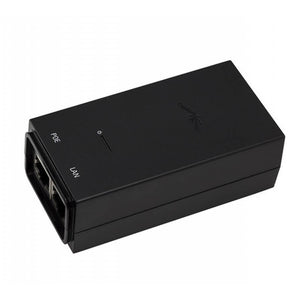 Ubiquiti 10/100 PoE adapter with a 24V 24W output, model POE-24-24W, used to power Ubiquiti access points and routers.