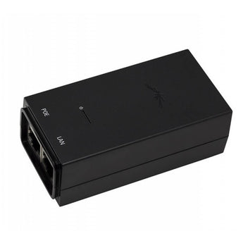 Ubiquiti 10/100 PoE adapter with a 24V 24W output, model POE-24-24W, used to power Ubiquiti access points and routers.