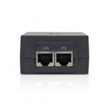 Ubiquiti 10/100 PoE adapter with a 24V 24W output, model POE-24-24W, used to power Ubiquiti access points and routers.
