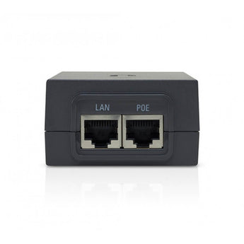 Ubiquiti 10/100 PoE adapter with a 24V 24W output, model POE-24-24W, used to power Ubiquiti access points and routers.
