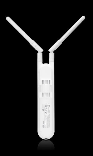 Ubiquiti UniFi AC Mesh (UAP-AC-M) access point. Compact, white, and designed for both indoor and outdoor WiFi coverage. Dual-band support.
