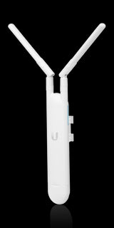 Ubiquiti UniFi AC Mesh (UAP-AC-M) access point. Compact, white, and designed for both indoor and outdoor WiFi coverage. Dual-band support.