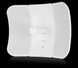 Ubiquiti LiteBeam 5AC Long-Range radio with 26dBi antenna gain, POE injector included, designed for long-distance wireless ISP connections.