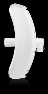 Ubiquiti LiteBeam 5AC Long-Range radio with 26dBi antenna gain, POE injector included, designed for long-distance wireless ISP connections.