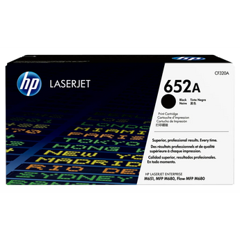 HP 652A Black Toner Cartridge (CF320A) for Color LaserJet Enterprise M651 and MFP M680 Series printers.